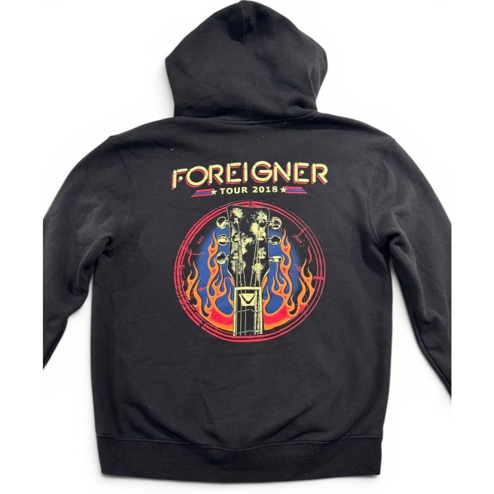 Foreigner Tour 2018 Black Zip Up Hoodie Graphic Band Sweatshirt Mens Medium